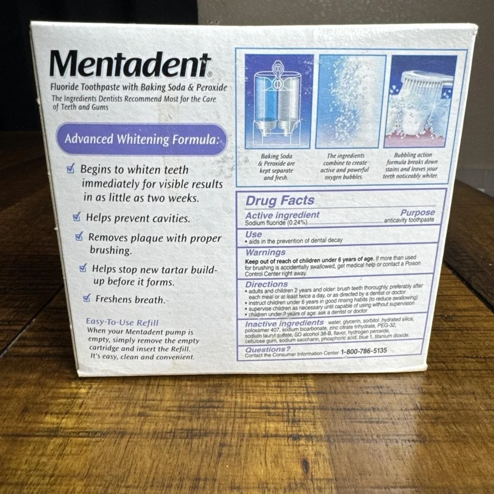NOS Mentadent 2 Refills Advanced Whitening 5.25 oz New In‎ Open Box